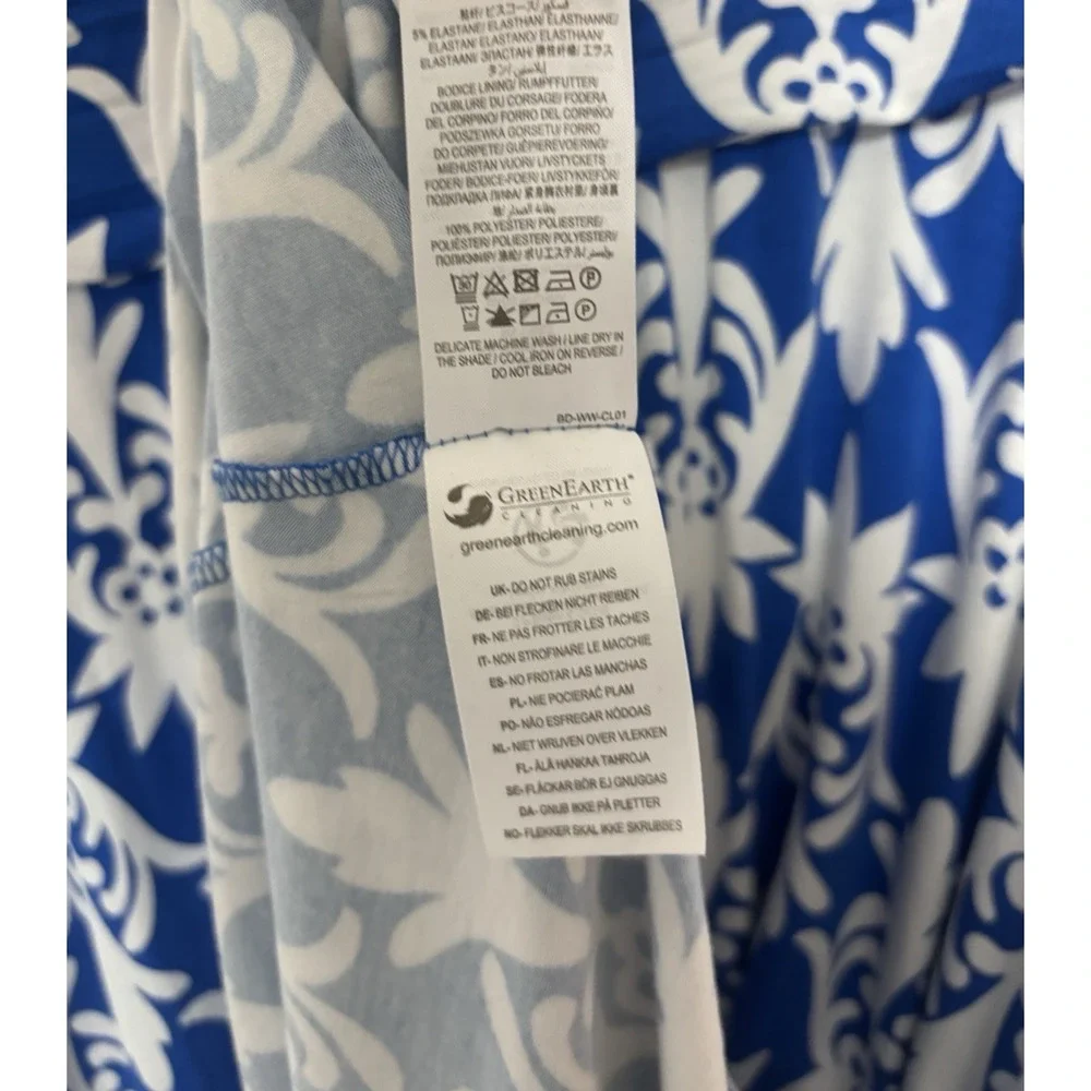 Boden Dress 16 18 Blue Floral Maxi Long Aline Vneck Sleeveless Stretch Jersey